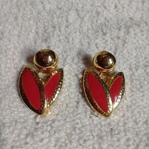 Goldtone red ♥️ leaf 🌿🍀 shape post earrings no backs